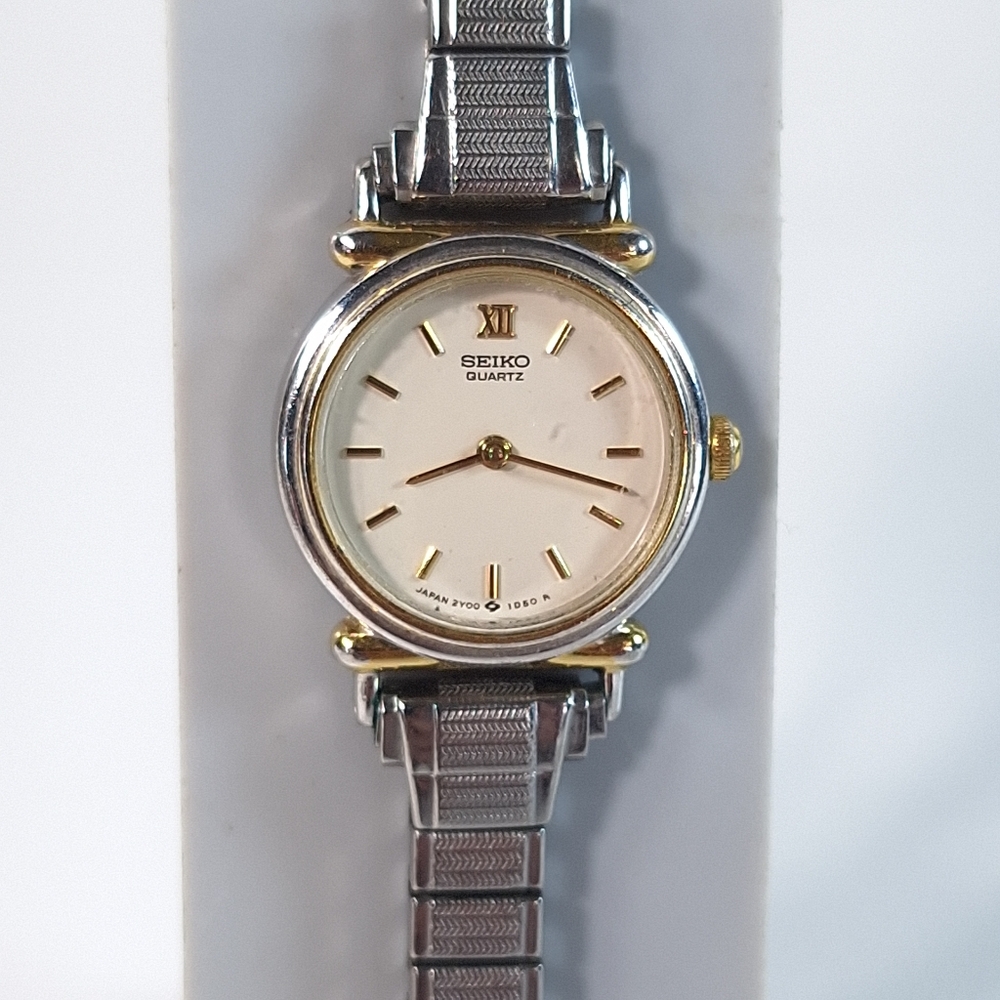 Seiko Vintage Silver Gold Tone Stretch Women's Quartz Watch, New Battery